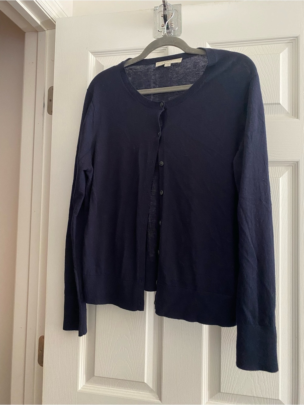 LOFT Navy Button-Front Crewneck Cardigan- XL
